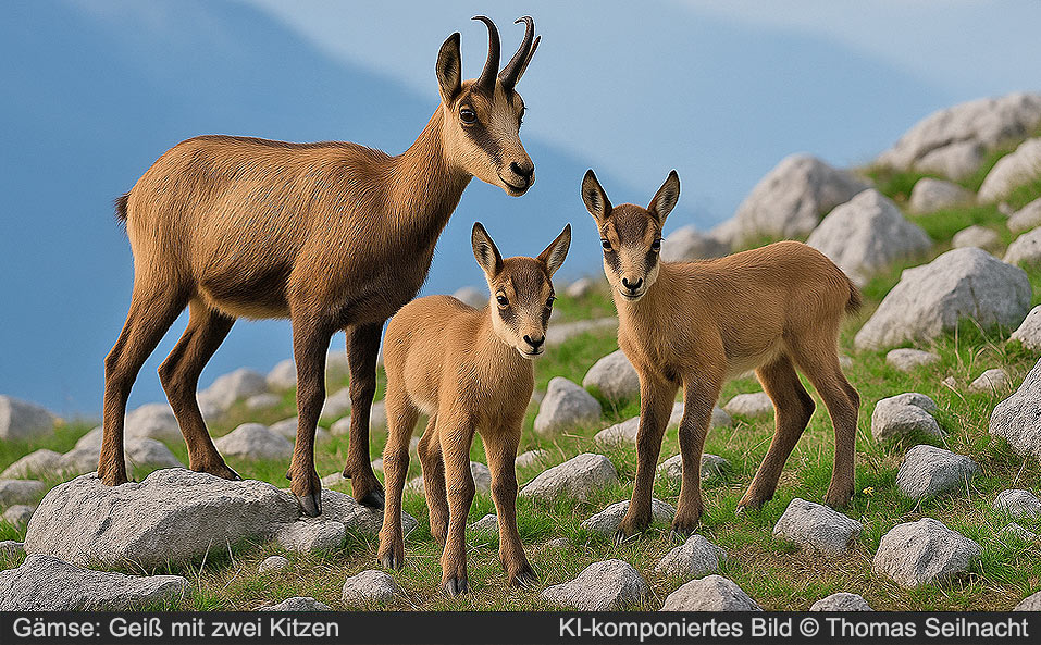Gämse: Geiß mit zwei Kitzen