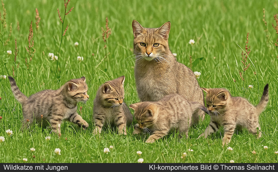 Wildkatze mit Jungen