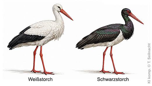 Wei&szlig;storch und Sschwarzstorch im Vergleich